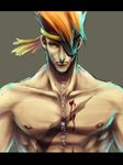  abs adon_(street_fighter) bad_id bad_pixiv_id blood collarbone eyepatch fusion headband male_focus mongkhon muscle orange_hair rokuro_(ryvius) sagat scar shirtless solo street_fighter translation_request upper_body 