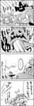  4koma :3 aki_minoriko aki_shizuha alternate_costume bow cape character_request cirno closed_eyes comic daiyousei flying food from_behind fruit grapes greyscale hair_bow halloween hat highres ice leaf leaf_on_head letty_whiterock maple_leaf monochrome multiple_girls o_o pumpkin running sitting smile tani_takeshi tears touhou translated wings yukkuri_shiteitte_ne 