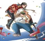  bad_id bad_pixiv_id bob_cut clothes_writing dual_persona fate/zero fate_(series) green_eyes green_hair long_hair male_focus mislay multiple_boys necktie red_hair ribbon rider_(fate/zero) shirt t-shirt time_paradox waver_velvet 