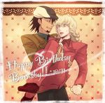  bad_id bad_pixiv_id barnaby_brooks_jr birthday blonde_hair brown_eyes brown_hair cabbie_hat carrying character_name glasses green_eyes hat highres kaburagi_t_kotetsu male_focus multiple_boys necktie nsk princess_carry role_reversal surprised tiger_&amp;_bunny 