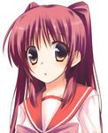  :o blush face kousaka_tamaki kue long_hair looking_at_viewer portrait red_hair school_uniform simple_background solo to_heart_2 twintails yellow_eyes 
