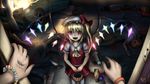  ascot bat blonde_hair blood blood_on_face bow bracelet candy car death fangs fire flandre_scarlet food ground_vehicle halloween hat hat_bow hweggi jewelry motor_vehicle open_mouth pov red_eyes shoes short_hair side_ponytail skirt skirt_set socks solo_focus touhou wings 