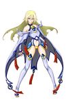  arc_system_works blazblue blonde_hair blue_eyes cape highres long_hair mu-12 nail_polish simple_background solo toeless_socks 