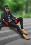  anthro canine clothed clothing digitigrade dog etskuni fully_clothed gloves hair joker_(persona) looking_at_viewer male mammal mask solo 