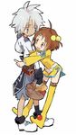  1girl basket blue_eyes boots brown_eyes brown_hair gloves norma_beatty senel_coolidge skirt smile soto tales_of_(series) tales_of_legendia thigh_boots thighhighs white_background white_hair yellow_legwear yellow_skirt 