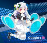  blush gloves google google+ hair_ornament kirino_kasumu open_mouth personification solo thighhighs white_hair 