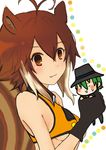  animal_ears arc_system_works blazblue blazblue:_continuum_shift breasts brown_eyes brown_hair green_hair hazama large_breasts makoto_nanaya tail underboob 