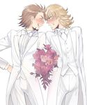  angry bad_id bad_pixiv_id barnaby_brooks_jr blonde_hair blush bouquet brown_hair facial_hair flower formal glasses green_eyes kaburagi_t_kotetsu laughing male_focus multiple_boys necktie rose stubble suit tiger_&amp;_bunny white_suit yossu 
