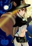  arc_system_works blazblue blazblue:_continuum_shift breasts brown_eyes brown_hair costume hat makoto_nanaya moon skirt underboob witch witch_hat 