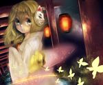  blonde_hair blue_eyes bug butterfly insect japanese_clothes kimono kingdom_hearts lantern mask namine solo teiruzukingudamu torii 