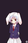  alphes_(style) animal_ears arm_grab blazer blue_hair bunny_ears crescent dress_shirt hat jacket kaoru_(gensou_yuugen-an) necktie parody red_eyes reisen shirt short_hair simple_background skirt smile solo style_parody touhou 