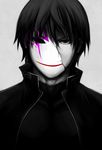  darker_than_black hei highres looking_at_viewer male_focus mask mask_removed monochrome solo spot_color sukoburu_maeda 