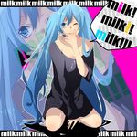  ;q aqua_eyes aqua_hair bad_id bad_pixiv_id english hanagerian hatsune_miku long_hair milk one_eye_closed sexually_suggestive sitting solo tongue tongue_out twintails very_long_hair vocaloid wince 