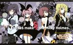  absurdres blonde_hair blue_eyes bow character_name copyright_name cordelia_glauca dress flower green_eyes hair_bow hercule_barton highres long_hair multiple_girls necktie official_art pink_hair red_eyes ribbon sherlock_shellingford short_hair tanihara_natsuki tantei_opera_milky_holmes thighhighs twintails yuzurizaki_nero 