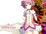  bow choker copyright_name creator_connection dress gloves hair_bow jewelry kaname_madoka mahou_shoujo_madoka_magica ohyama03 parody pendant pink_eyes pink_hair saya_no_uta short_hair solo twintails urobuchi_gen 