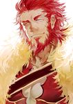  armor beard cape facial_hair fate/zero fate_(series) male_focus manly nod6125 red_eyes red_hair rider_(fate/zero) smile solo 