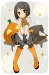  bad_id bad_pixiv_id bangs black_eyes black_hair bob_cut boots fate/zero fate_(series) genderswap genderswap_(mtf) halloween jack-o'-lantern miyashita_nano parted_bangs pumpkin sensha_otoko short_hair solo thighhighs waver_velvet 