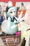  basket black_hairband blue_eyes clothes contemporary hairband highres hitodama konpaku_youmu konpaku_youmu_(ghost) shimamura_youmu shopping short_hair silver_hair solo t.o.d touhou 