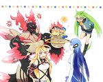  blonde_hair blue_hair glasses gnome_(tales) gradient_hair green_hair ifrit_(tales) milla_maxwell multicolored_hair multiple_girls navel pale_skin pointy_ears red_eyes sen_nai sylph_(tales) tales_of_(series) tales_of_xillia undine_(tales) 