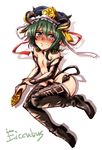  blue_eyes blush boots demon_girl demon_tail face flat_chest harusame_(unmei_no_ikasumi) hat horns pointy_ears rod_of_remorse shiki_eiki short_hair simple_background solo tail tears thigh_boots thighhighs touhou 