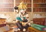  book bookshelf boy full_body gongitsune indoors kagamine_len male male_focus reading sitting solo vocaloid 