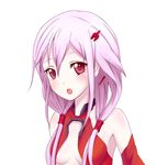  bare_shoulders blush breasts center_opening cleavage detached_sleeves guilty_crown iray long_hair pink_hair red_eyes small_breasts solo twintails yuzuriha_inori 