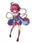  ahoge ascot dress frown full_body hairband heart kneehighs komeiji_satori n_(ruff) purple_hair red_eyes short_hair sleeves_past_wrists slippers solo third_eye touhou white_legwear 