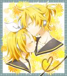  1boy 1girl boy eyes_closed female girl heart kagamine_len kagamine_rin kuon male vocaloid 