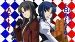  alternate_hairstyle argyle argyle_background back-to-back baguette basket bread carnival_phantasm ciel crossover elesia fate/stay_night fate_(series) food gloves green_eyes highres long_hair multiple_girls non-web_source older ponytail sidelocks teenage toosaka_rin tsukihime type-moon younger 