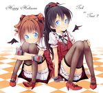  bad_id bad_pixiv_id blue_eyes checkered checkered_floor chika_(orange_pop) dress ganaha_hibiki halloween happy_halloween high_heels idolmaster idolmaster_(classic) multiple_girls my_dear_vampire ponytail shoes sitting smile takatsuki_yayoi thighhighs twintails 