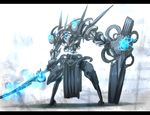  ganesagi highres mechanical no_humans original robot shield shirogane_usagi shiroganeusagi sword weapon 