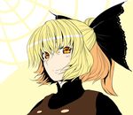  blonde_hair blush hair_ribbon kurodani_yamame masami_t ponytail ribbon short_hair silk smile solo spider_web touhou upper_body yellow_eyes 