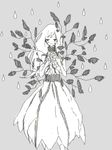  alternate_costume alternate_hairstyle closed_eyes dress flower hands_on_own_chest hatsune_miku leaf long_hair lost_and_found_(vocaloid) mam233 monochrome plant rain sash sleeveless sleeveless_dress solo tears vocaloid 