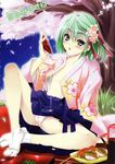  blue_eyes bulge cherry_blossoms flower food green_hair hair_flower hair_ornament highres japanese_clothes male_focus narumi_suzune oto_nyan otoko_no_ko pouring scan solo tabi takoyaki undressing 