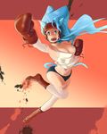  animal_ears arm_up bad_id bad_pixiv_id bare_shoulders big_hair blue_hair boots boxing_gloves boxing_headgear breasts cat_ears cleavage cross-laced_footwear felicia fur gloves jumping large_breasts long_hair midriff open_mouth outstretched_arm solo tank_top thighhighs ultra00 vampire_(game) white_legwear 
