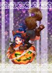  :d animal_ears blue_eyes blue_hair bow full_body hair_ribbon halloween happy heartcatch_precure! ivory_(25680nico) jack-o'-lantern kemonomimi_mode kurumi_erika long_hair open_mouth paws ponytail precure pumpkin ribbon shorts smile solo star starry_background suspenders tail wolf_ears wolf_tail 