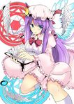  bad_id bad_pixiv_id blush book bow breasts crescent dress hair_bow hat long_hair magic_circle medium_breasts notes octagram patchouli_knowledge purple_eyes purple_hair reine_miyu ribbon solo star touhou wings 