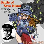  aiming_at_viewer american_flag cruiser damaged dated flag glasses konoekihei military military_vehicle navy open_mouth original personification samuel_nobre_moore ship smoke torn_clothes uss_quincy_(ca-39) warship watercraft world_war_ii 