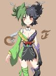 asymmetrical_clothes belt breasts cleavage facial_mark hair_ornament japanese_clothes kamen_rider kamen_rider_double kamen_rider_w kimono medium_breasts multicolored_hair personification red_eyes rider-tan solo 