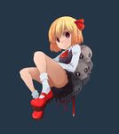  blonde_hair blood candle floating full_body mary_janes red_eyes ribbon rumia shoes short_hair simple_background skull solo touhou uni_mate 