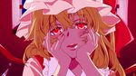  blonde_hair blush face flandre_scarlet hands_on_own_cheeks hands_on_own_face hat lunica nail_polish open_mouth parody red_eyes side_ponytail solo touhou wings yandere yandere_trance 