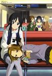  :&lt; :o absurdres airport akiyama_mio black_eyes black_hair blonde_hair blush blush_stickers book brown_hair camera casual cheek_poking closed_eyes closed_mouth eyebrows feeding food girl_sandwich hairband hand_on_another's_head highres hirasawa_yui hood hoodie k-on! k-on!_movie kotobuki_tsumugi lap_pillow long_hair lying megami multiple_girls nakano_azusa official_art on_side open_book pantyhose poking reading sandwiched short_hair sitting skirt smile tainaka_ritsu twintails union_jack utsumi_hiroko v-shaped_eyebrows very_long_hair yellow_legwear 