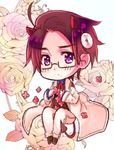  ahoge austria_(hetalia) axis_powers_hetalia bad_id bad_pixiv_id biore_(artist) blush brown_hair chibi demon_horns demon_tail flower glasses horns male_focus purple_eyes solo tail 