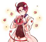  ahoge austria_(hetalia) axis_powers_hetalia blush demon_horns demon_tail flower glasses horns kuu_(satoshilove) lowres male_focus purple_eyes solo tail wreath 