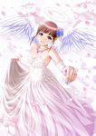  angel angel_wings dress flower halo hands highres jewelry nail_polish necklace original petals ring rose smile solo wings yume_robo 