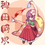  cup decantering flower hair_flower hair_ornament hieda_no_akyuu japanese_clothes kimono lowres miranko pixel_art pouring solo tea teacup teapot touhou 