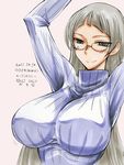  breasts glasses huge_breasts kikuta long_hair original silver_hair smile solo 
