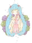  alternate_costume aqua_hair bracelet camisole closed_eyes coat flower hair_flower hair_ornament hatsune_miku jewelry long_hair mam233 melt_(vocaloid) rain ribbon rose smile solo umbrella vocaloid 