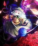  aqua_eyes awa_toka bad_id bad_pixiv_id flower green_eyes hat highres komeiji_koishi outstretched_arms petals red_flower red_rose rose shirt silver_hair skirt solo spread_arms third_eye touhou 