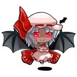  atyuto bad_id bad_pixiv_id bat bat_wings blue_hair blush_stickers chibi dress floating full_body glowing glowing_eyes hat lowres red_eyes remilia_scarlet slit_pupils smirk solo touhou transparent_background wings 